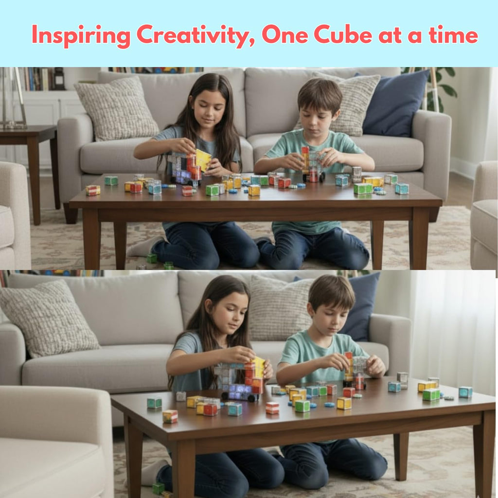 Quad Magnetic Electronic Cubes Set | LED Light-Up STEAM Building Blocks with Music & Recorder | STEM Educational Toy, Montessori & Sensory Play for ADHD, SEN & Autism | Fun for All Ages 1–100