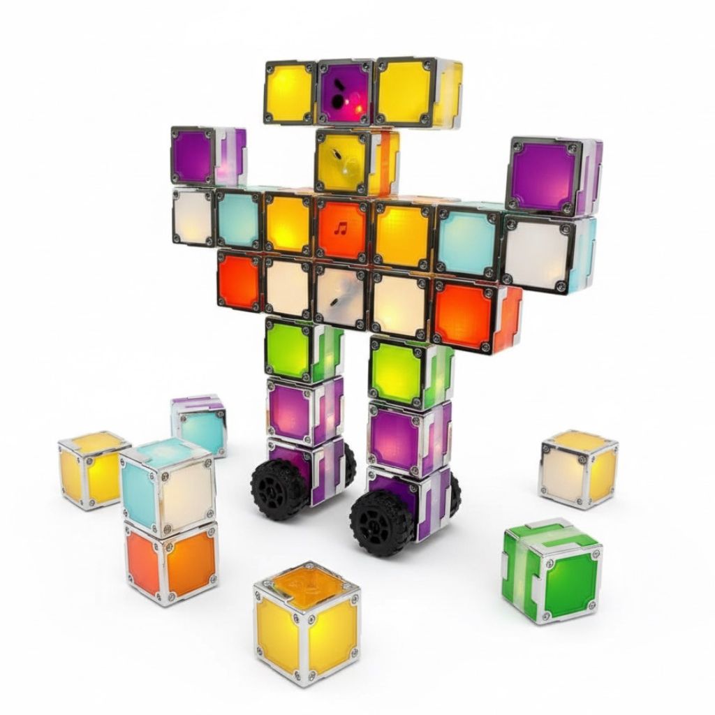 24 Magnetic Electronic Cubes Set | LED Light-Up STEAM Building Blocks with Music & Recorder | STEM Educational Toy, Montessori & Sensory Play for ADHD, SEN & Autism | Fun for All Ages 1–100