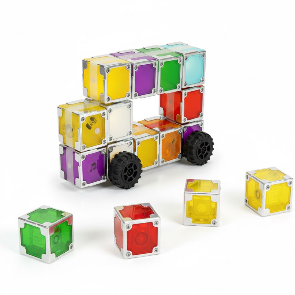 12 Magnetic Electronic Cubes Set | LED Light-Up STEAM Building Blocks with Music & Recorder | STEM Educational Toy, Montessori & Sensory Play for ADHD, SEN & Autism | Fun for All Ages 1–100
