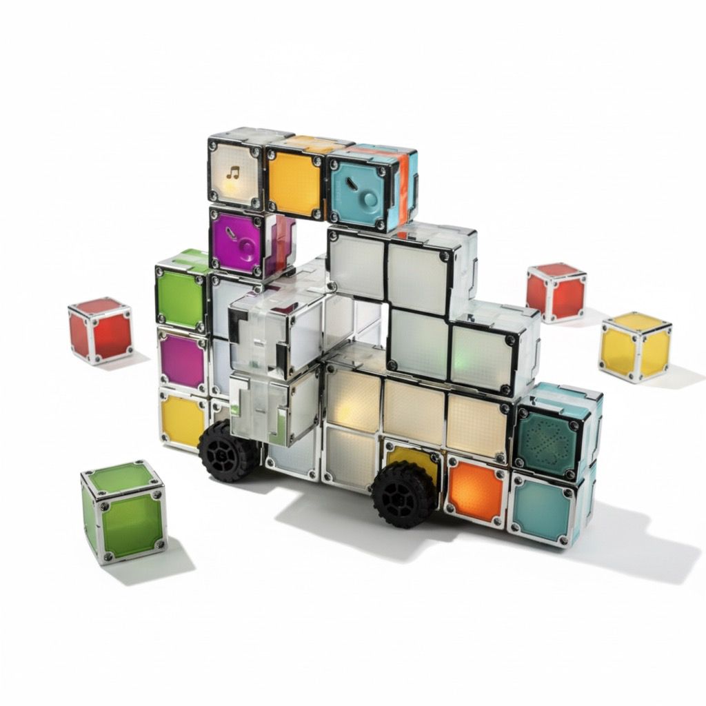 Quad Magnetic Electronic Cubes Set | LED Light-Up STEAM Building Blocks with Music & Recorder | STEM Educational Toy, Montessori & Sensory Play for ADHD, SEN & Autism | Fun for All Ages 1–100